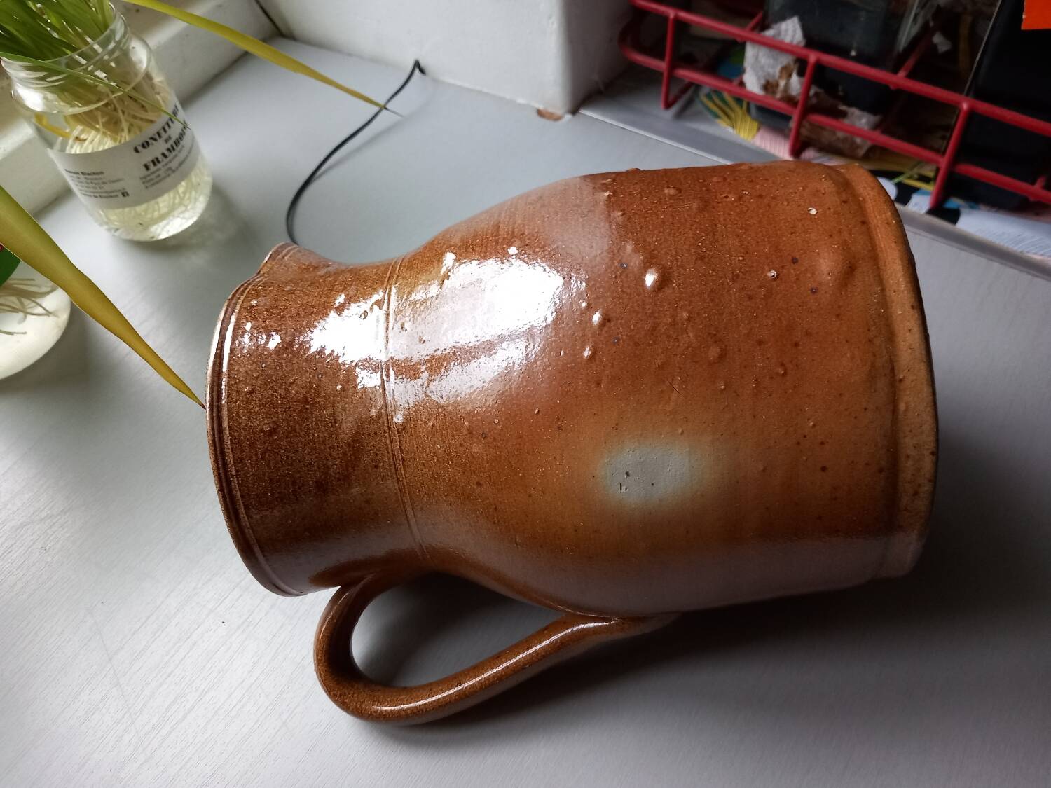 Large old pitcher/milk pot in glazed terracotta