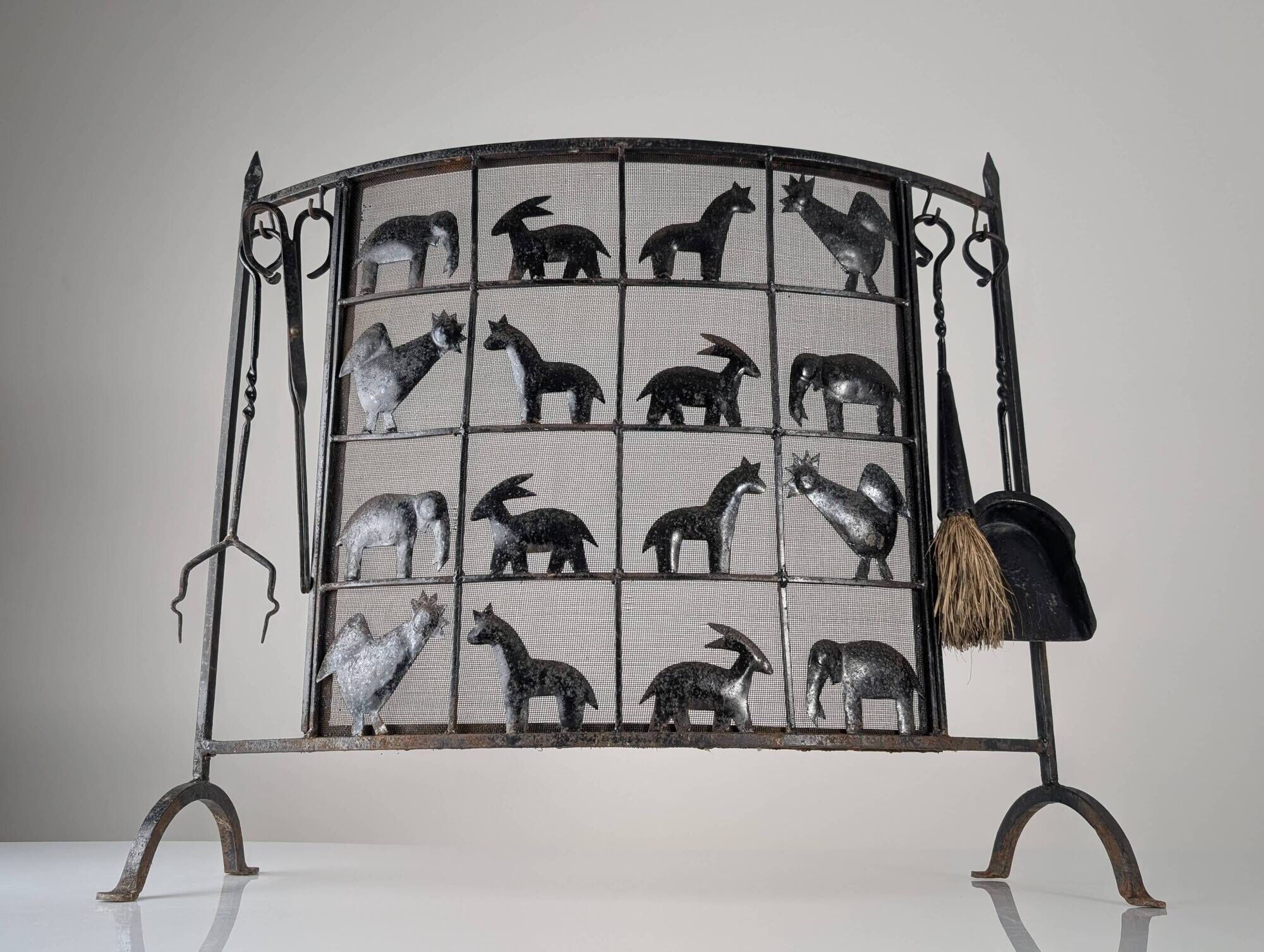 Atelier Marolles Wrought Iron Animal Fire Screen 1950s