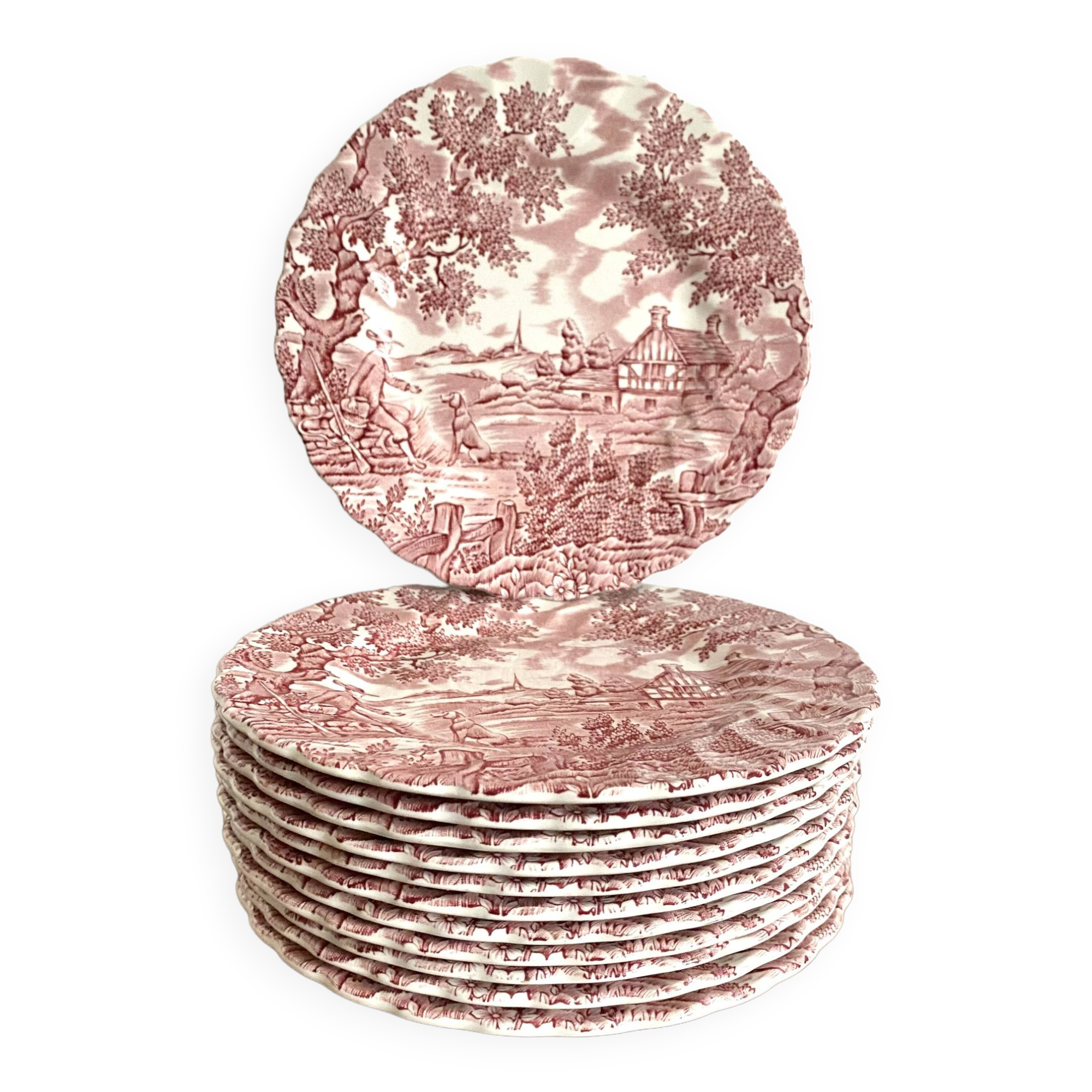 English porcelain dessert plates "the hunter" by Myott