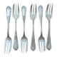 Set of 6 silver-plated oyster forks with floral decoration