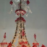 Rezzonico Venetian chandelier in colorless and red Venetian glass, circa 1920