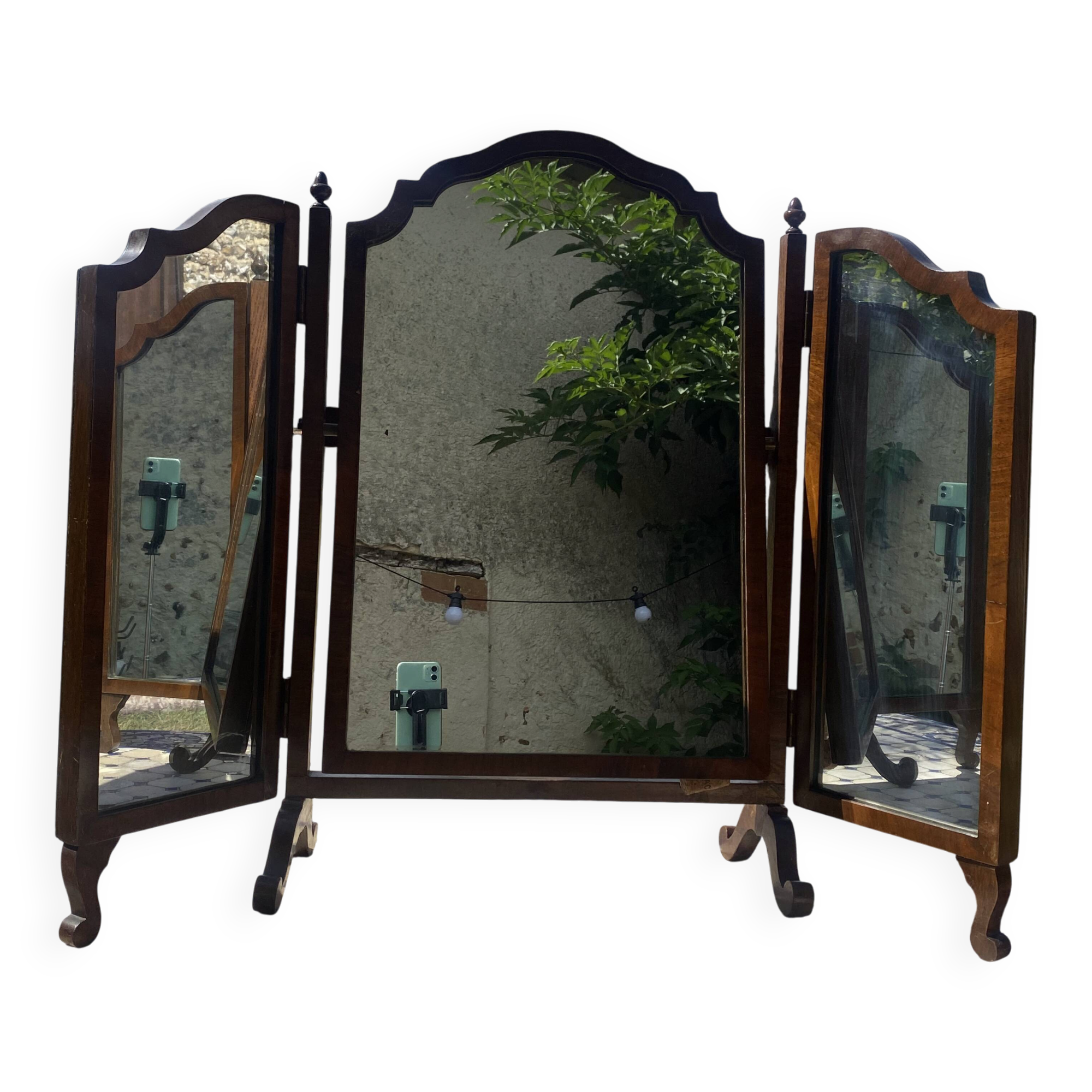 Miroir psyché triptyque en acajou