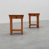 Set of 2 vintage nightstands in solid oak, France ca. 1960