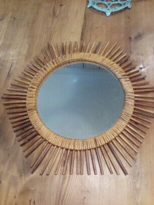 Vintage rattan sun mirror 60s