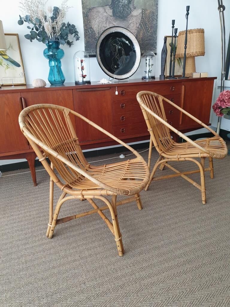 Pair of Audoux & Minnet wicker armchairs