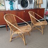 Pair of Audoux & Minnet wicker armchairs