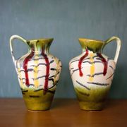 Pair of vintage ceramic vase U-Keramik 1505/20 West Germany, vase with handle, collection, pottery