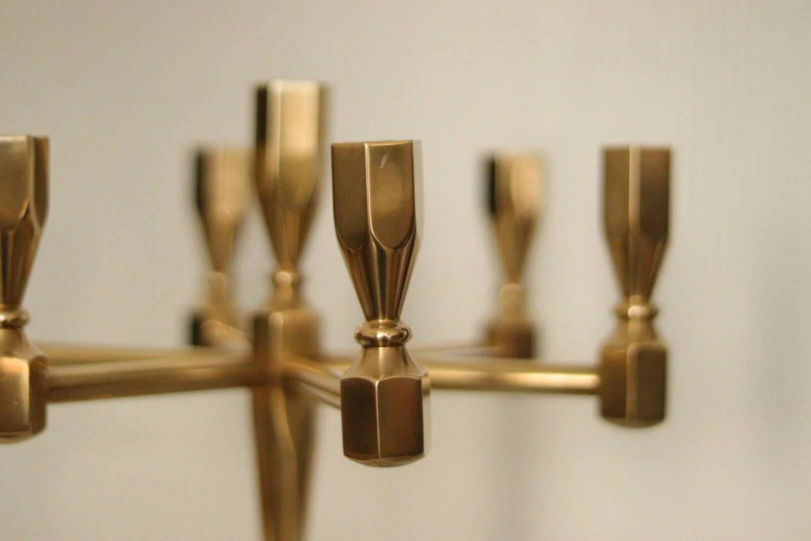 Swedish vintage brass seven arm candelabra by Gusum