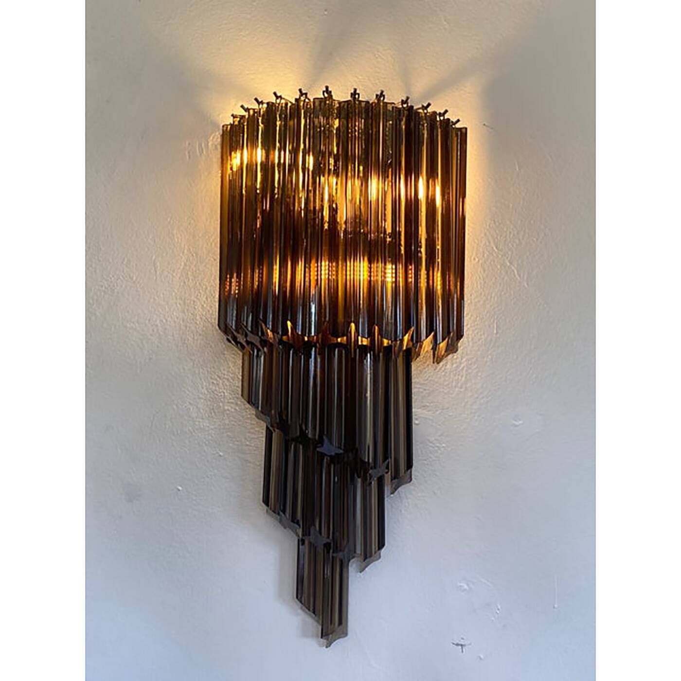 Set of Two Venetian Fumè "Quadriedro" Murano Glass Wall Sconces