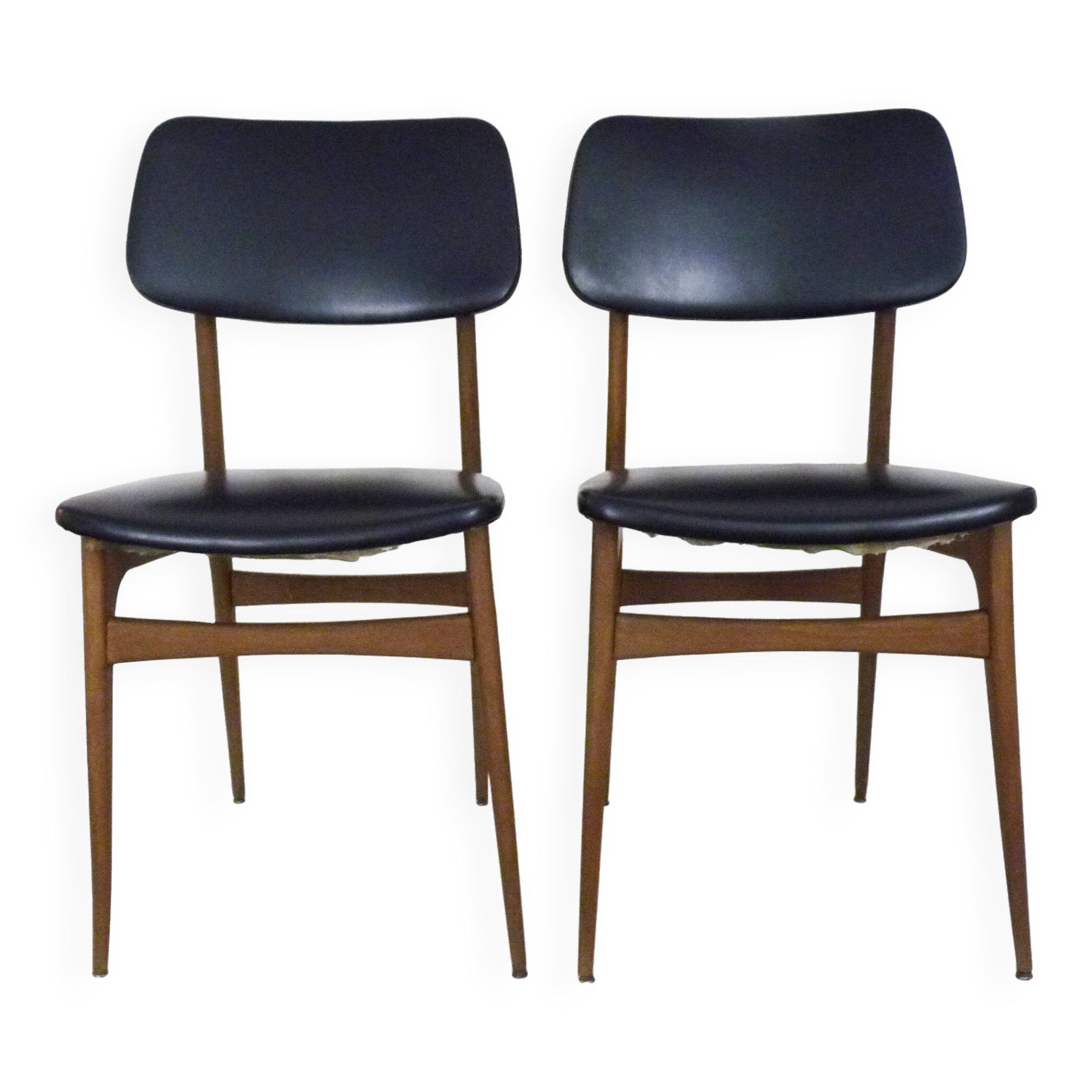 Pair of Scandinavian chairs in beech wood and skai from the 50s