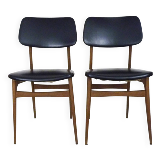 Pair of Scandinavian chairs in beech wood and skai from the 50s