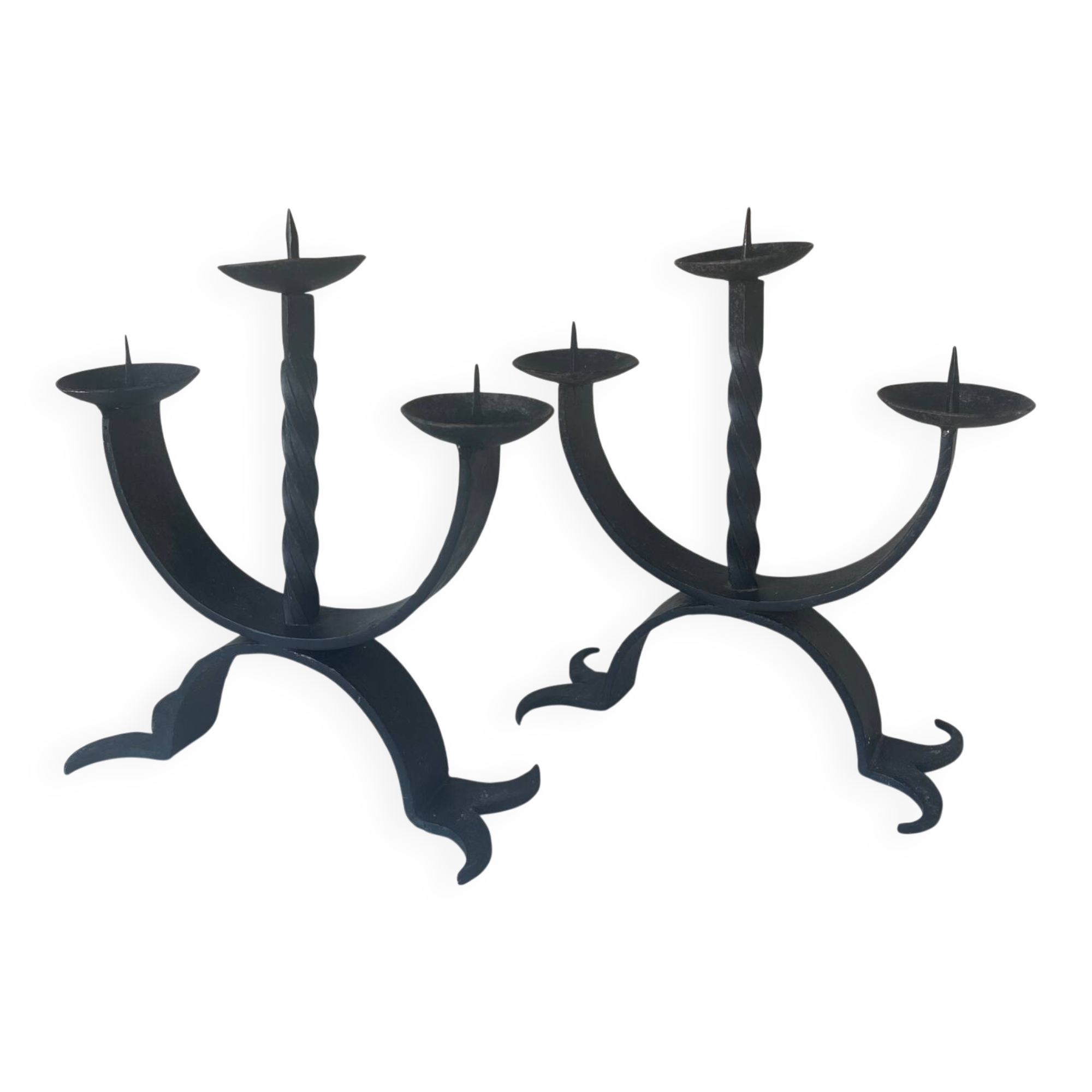 Pair of brutalist wrought iron candlesticks from the 1950s