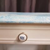 Low bedside table, 1 drawer, white and blue redesigned