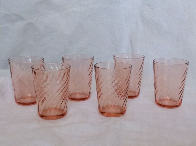 Lot de 6 verres rose Arcopal France Luminarc 1970