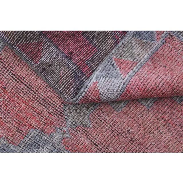 1970s Pink Turkish Handmade Wool Runner Rug, Geometric Motifs 85x328