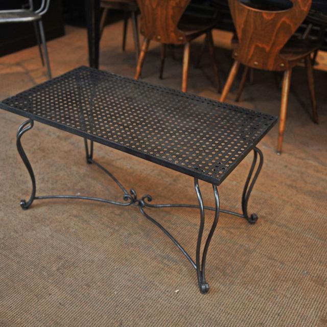 Metal coffee table perforated wrought iron foot 1940