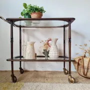 Vintage stained wood and clear glass sideboard – 1950s/60s