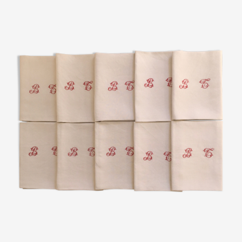 Lot de 10 serviettes en lin anciennes