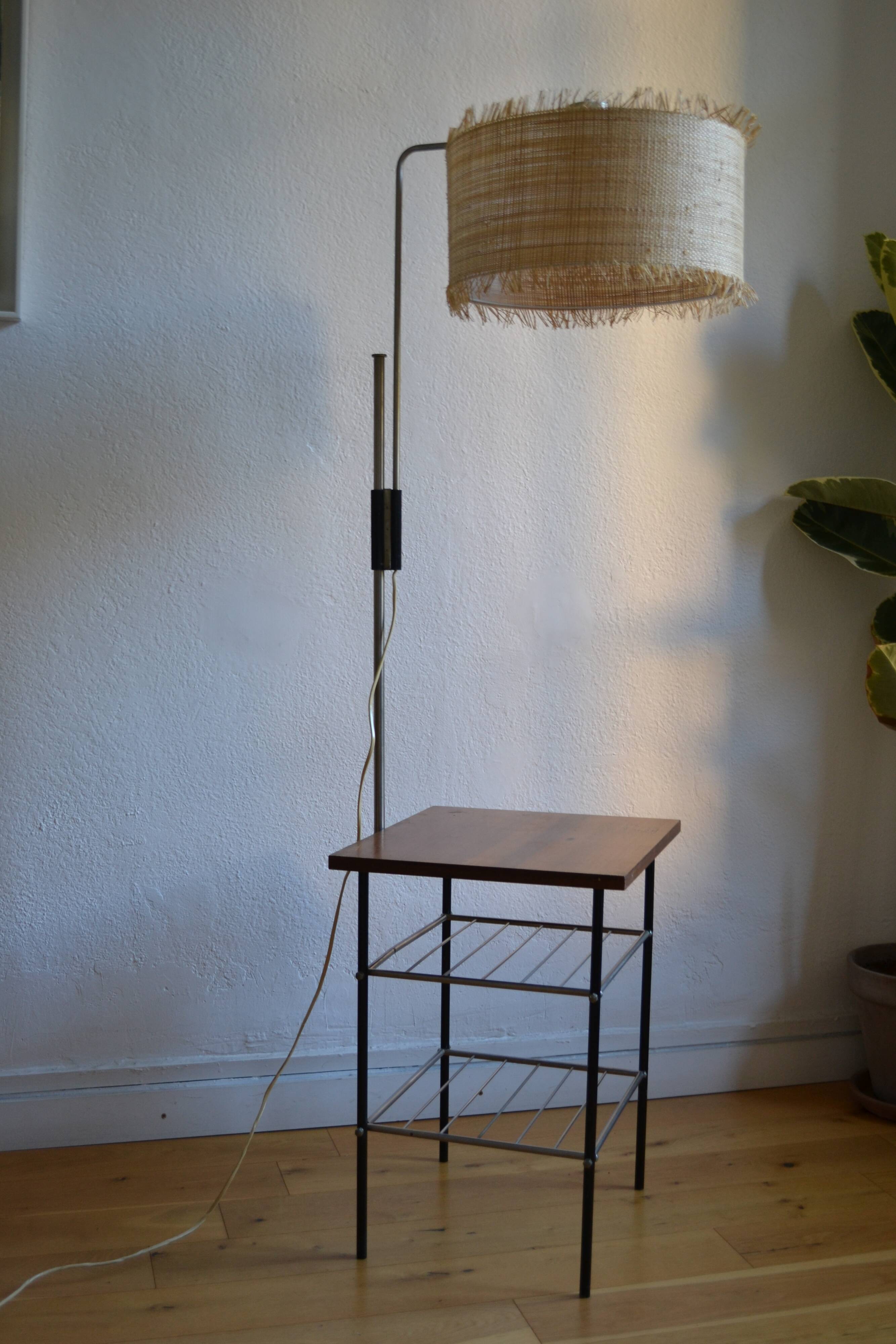 Vintage modernist reading floor lamp with table Poland 1960
