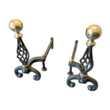 Chenets modernist bronze and cast iron