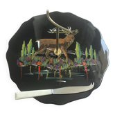 Cheese platter faience from Émaux Longwy signed L. Valenti with deer decoration.