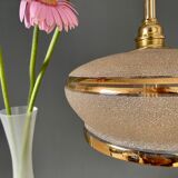 Suspension abat-jour vintage en verre granité jaune et doré