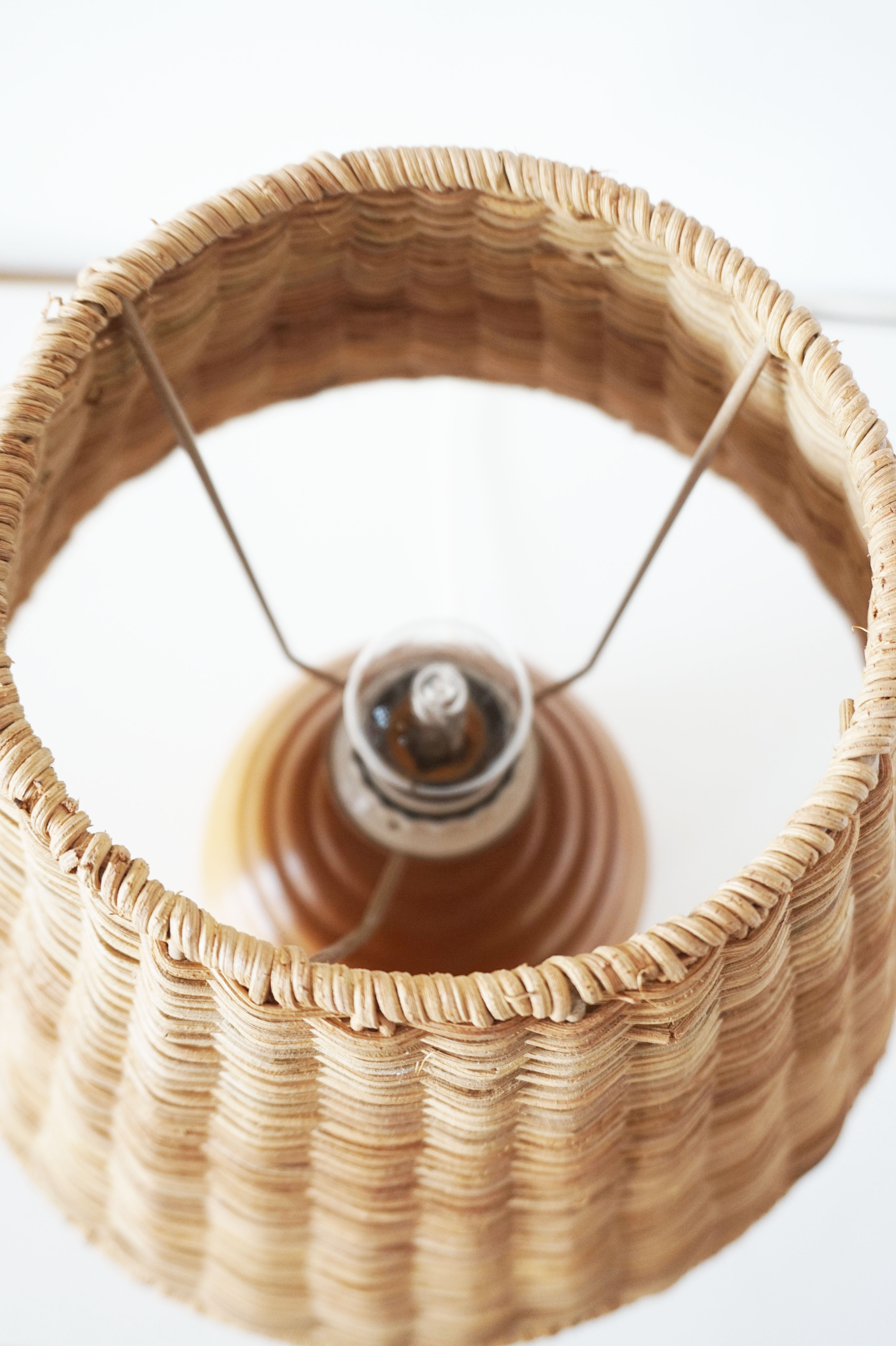 Elm and wicker ball lamp