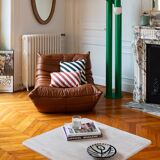 Square travertine table