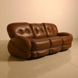 Italian brown leather "Okay" sofa by Adriano Piazzesi 70's