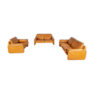 Vintage leather DS61 sofa set by De Sede, 1970s