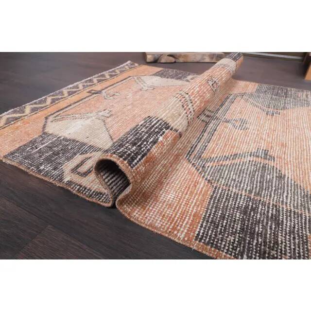 Vintage Turkish Hand-Knotted Wool Cotton Orange Runner Rug 83x305