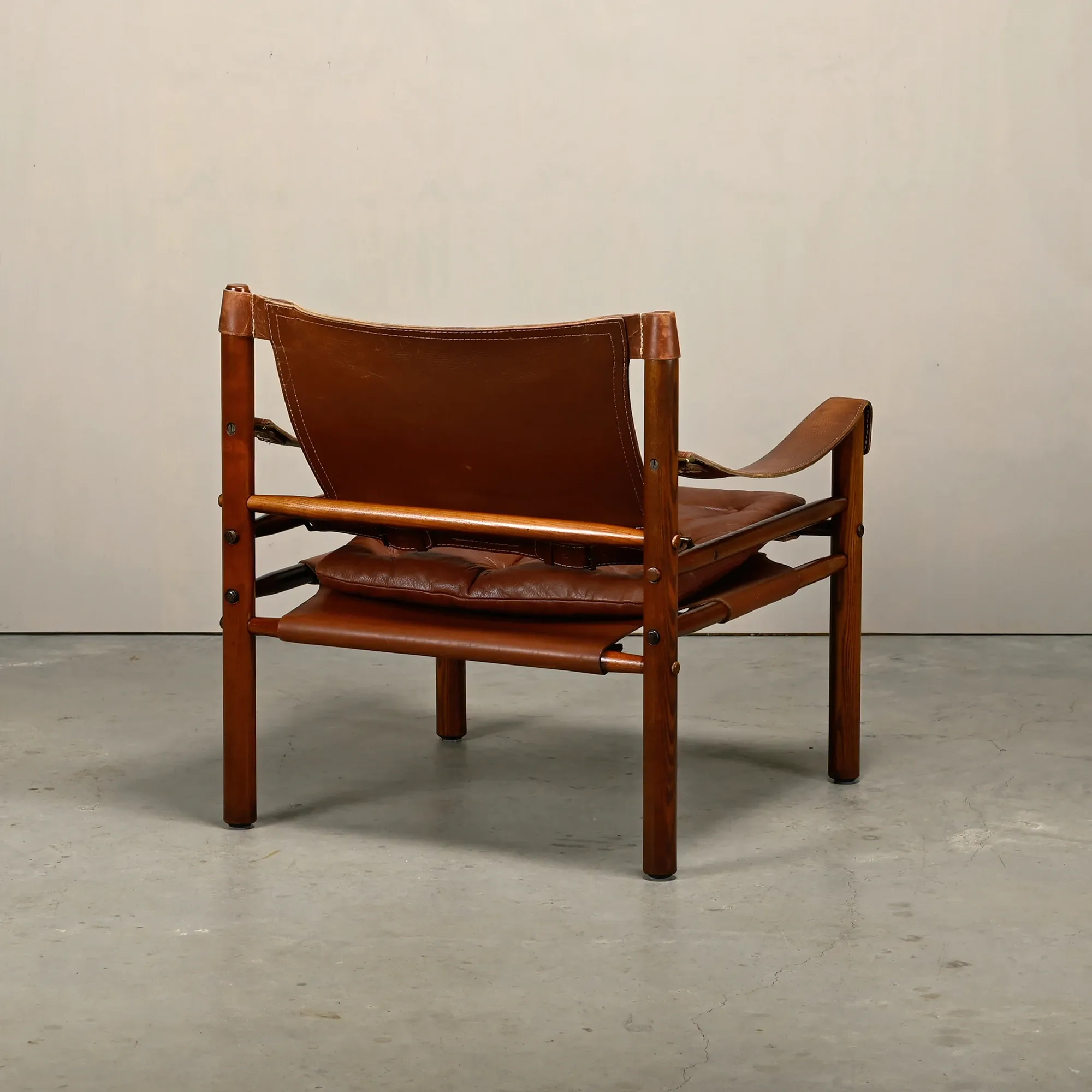 Arne Norell Sirocco Safari Lounge Chair in stained Ash and Brown Leather
