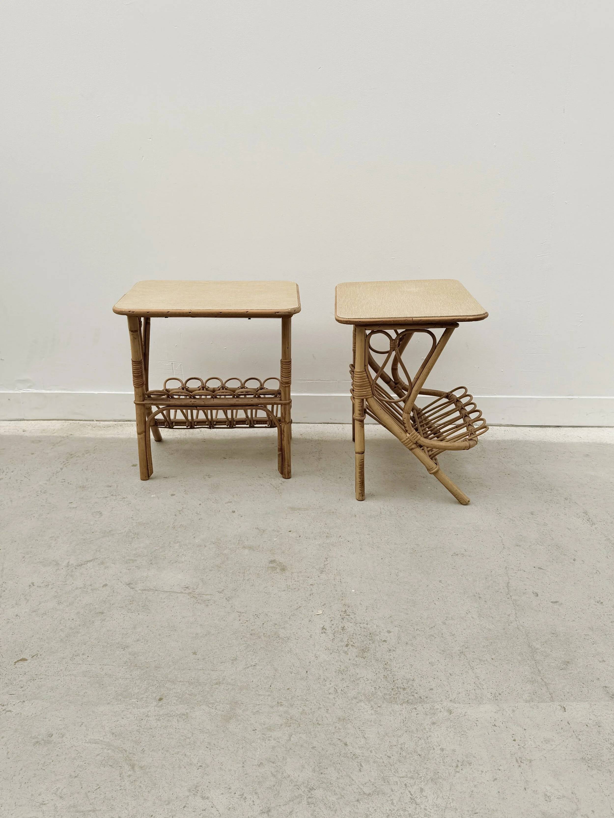 Pair of rattan bedside tables, France 1960