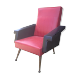Vintage rockabilly chair in red skai and black metal feet