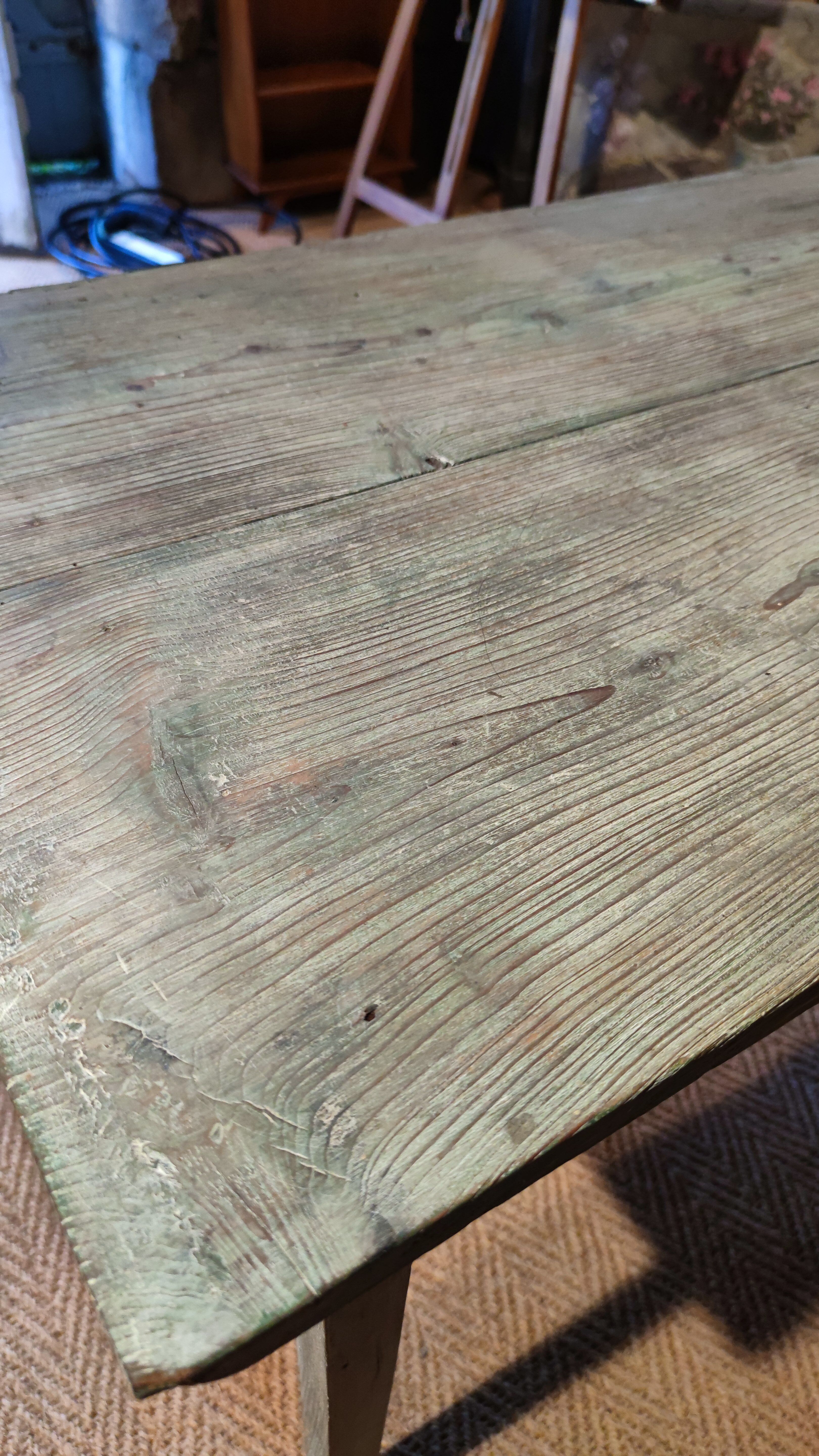 Farmhouse table green patina
