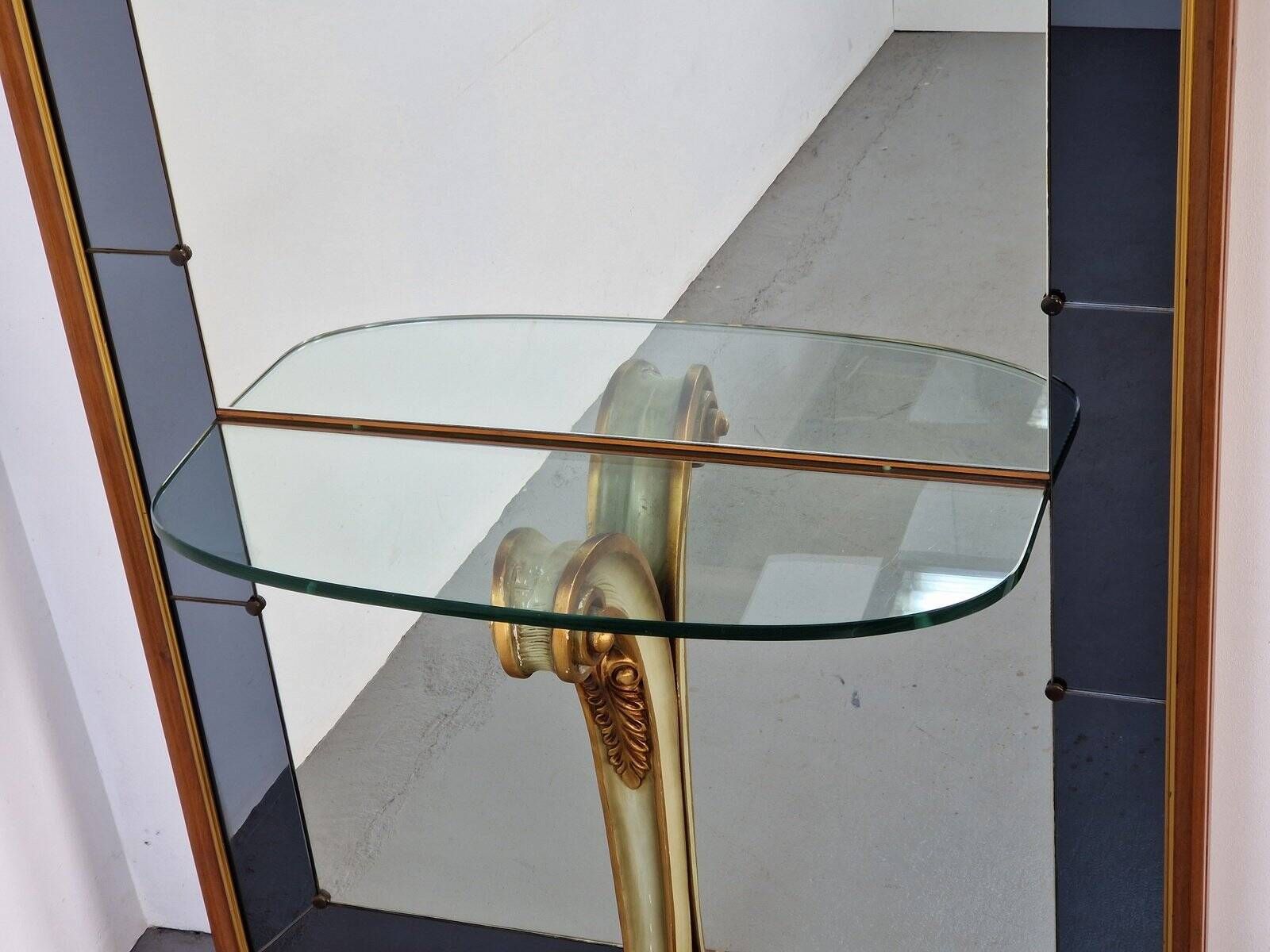 Vintage Floor Mirror with Console Table from Cristal Art, Italy, 1960s