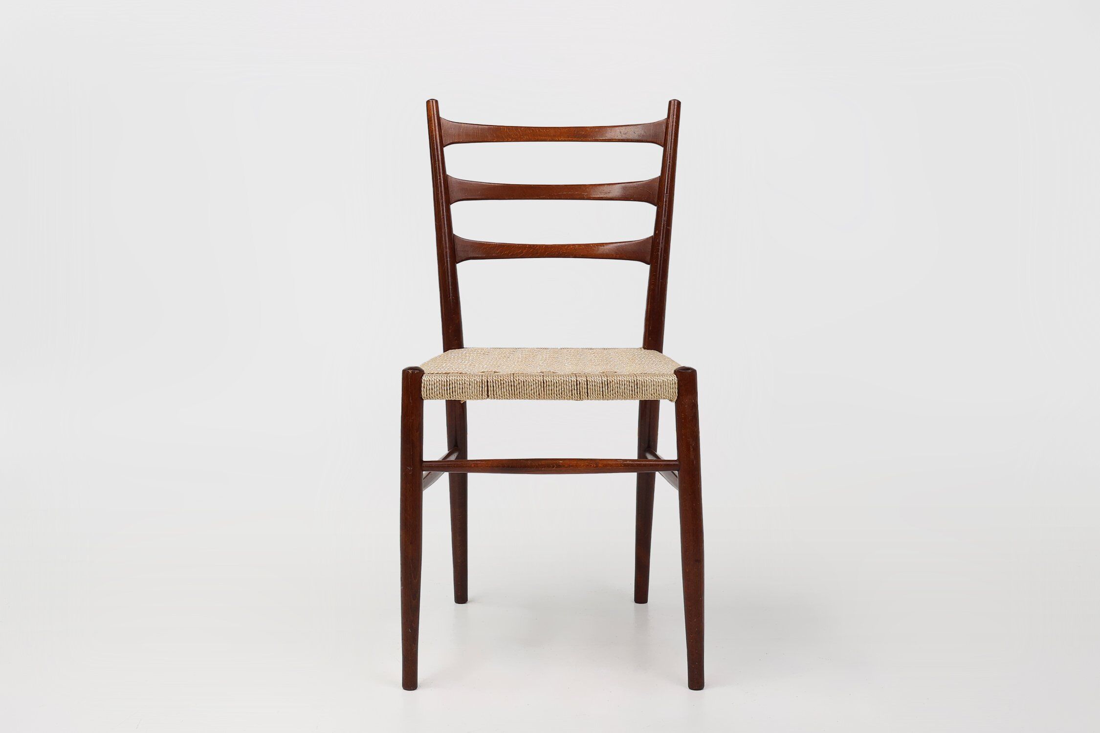 Set of Belgian Teak Dining Chairs with Braided Rope Seat, 1960s