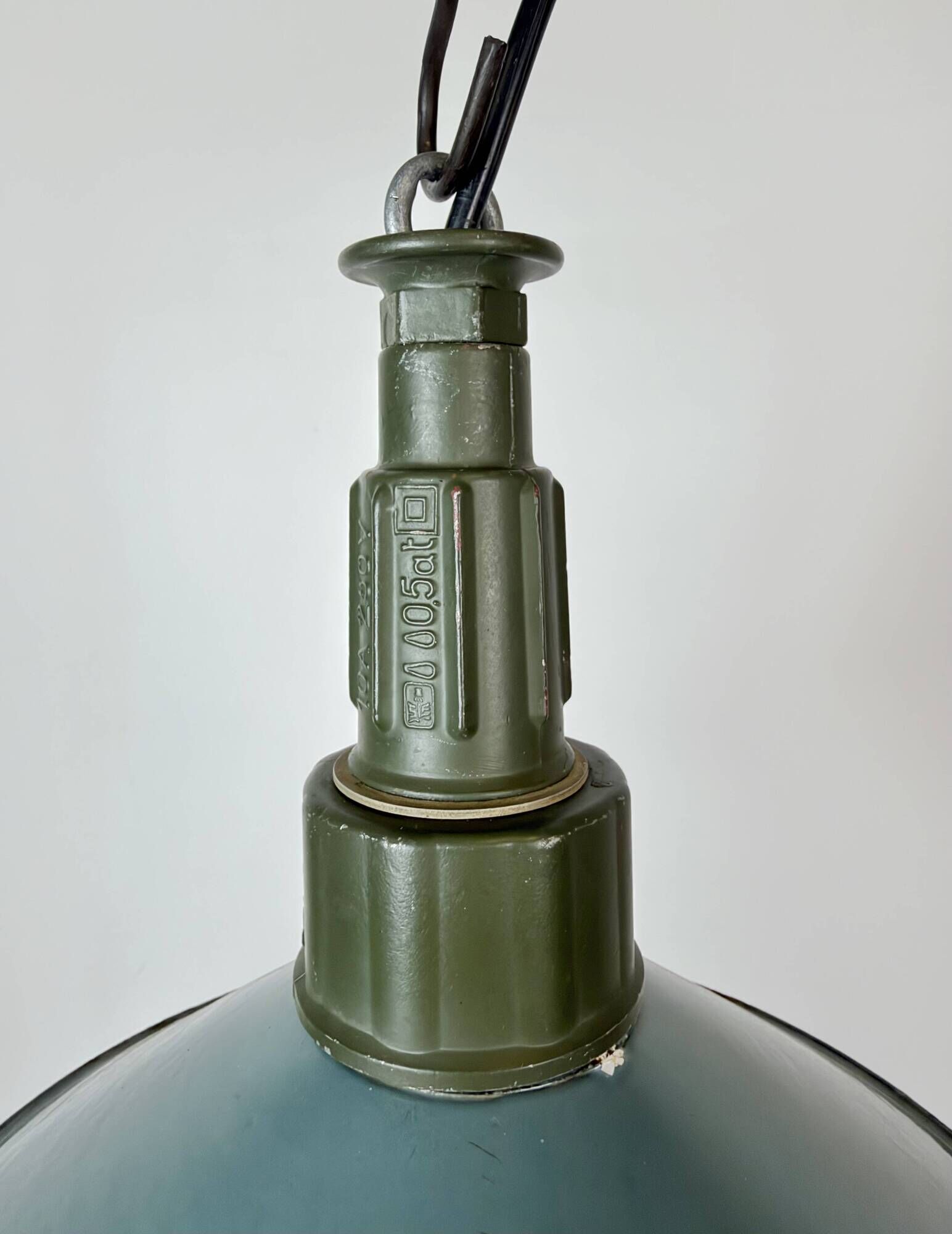 Industrial Petrol Enamel Military Pendant Lamp with Cast Aluminium Top