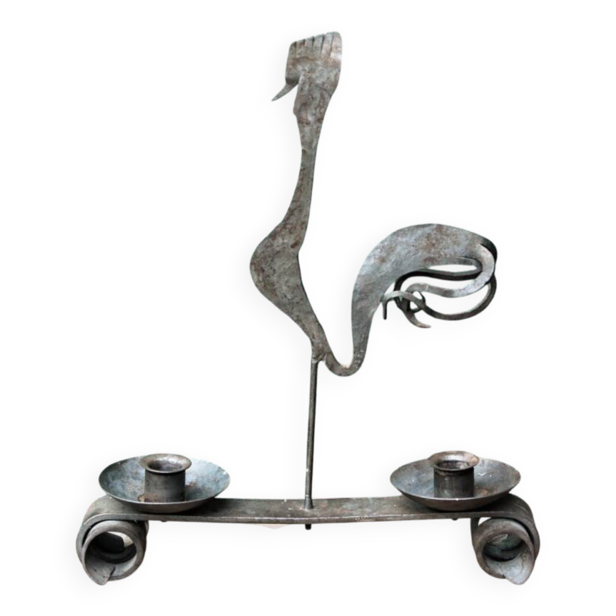 Wrought iron rooster candle holder, in the Marolles style