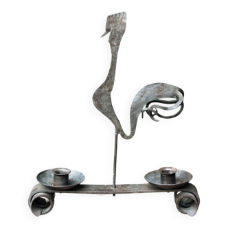 Wrought iron rooster candle holder, in the Marolles style