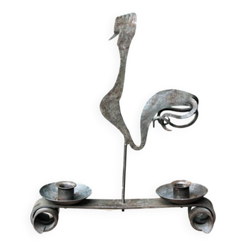 Wrought iron rooster candle holder, in the Marolles style