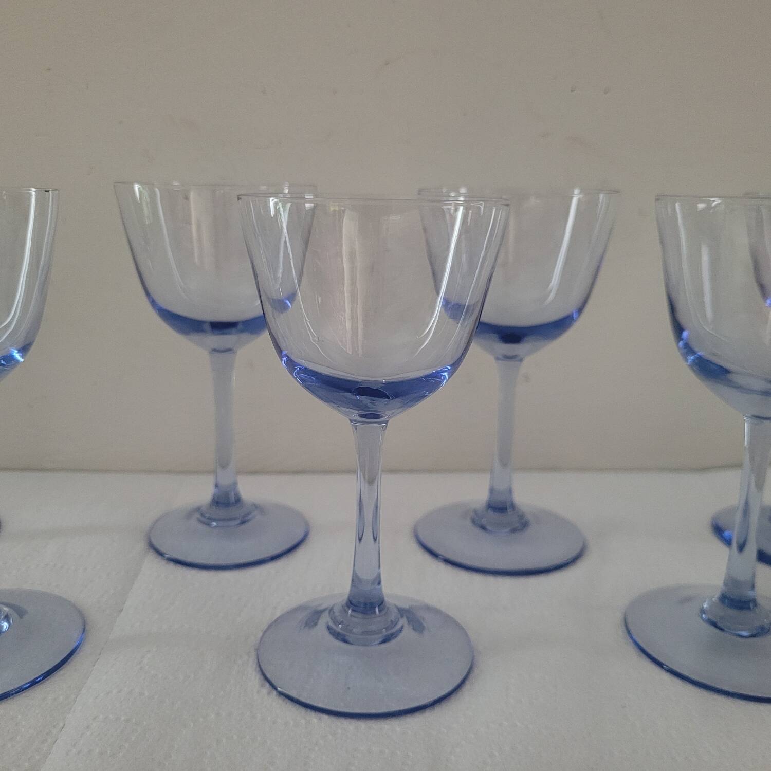 8 blue-tinted glass goblets – 1960s