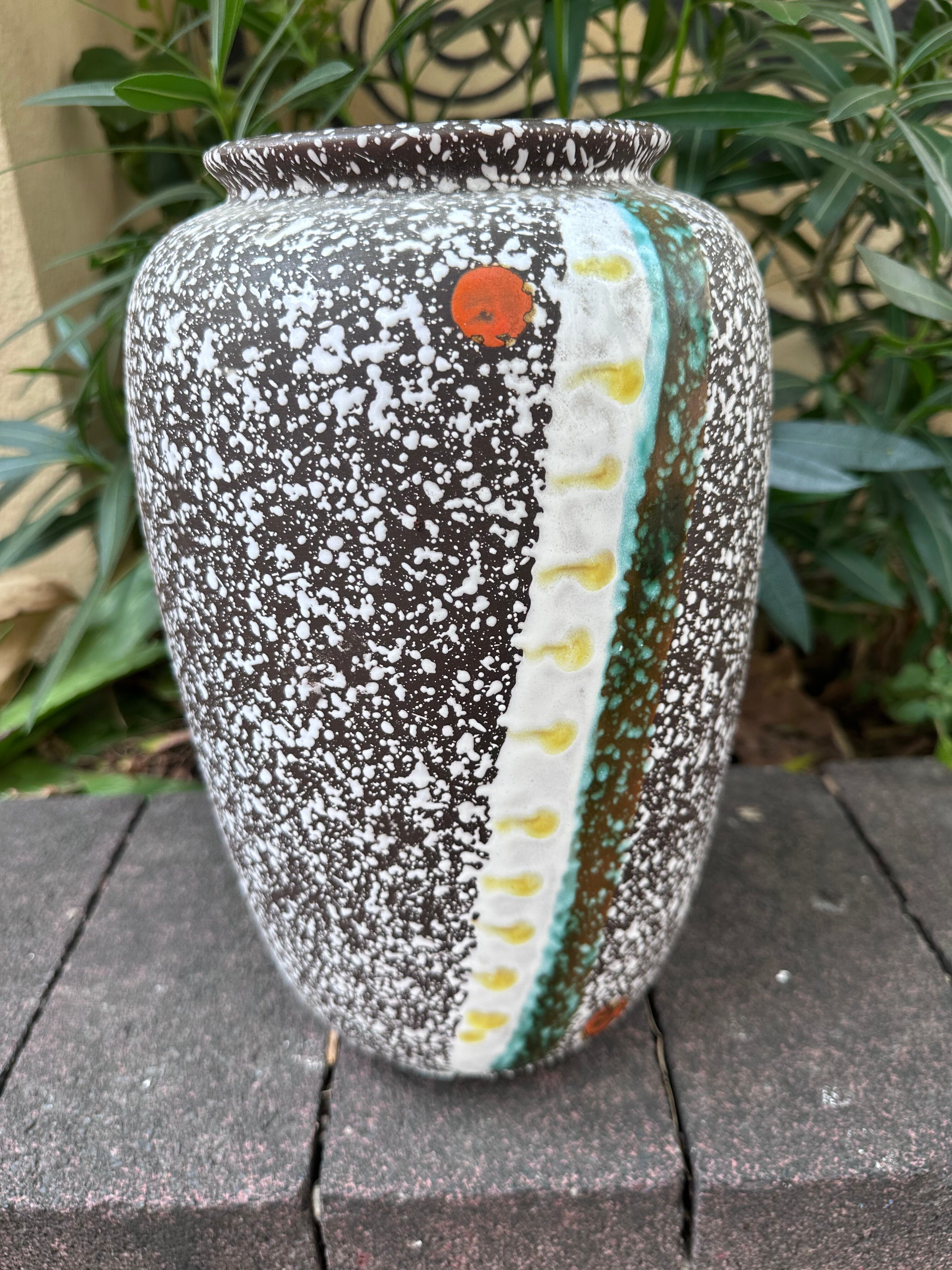XXL speckled geometric vase signed West Germany 1970