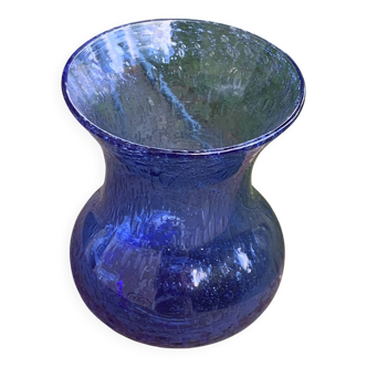Vase Romain vintage en verre soufflé bleu de Perse, verrerie de Biot