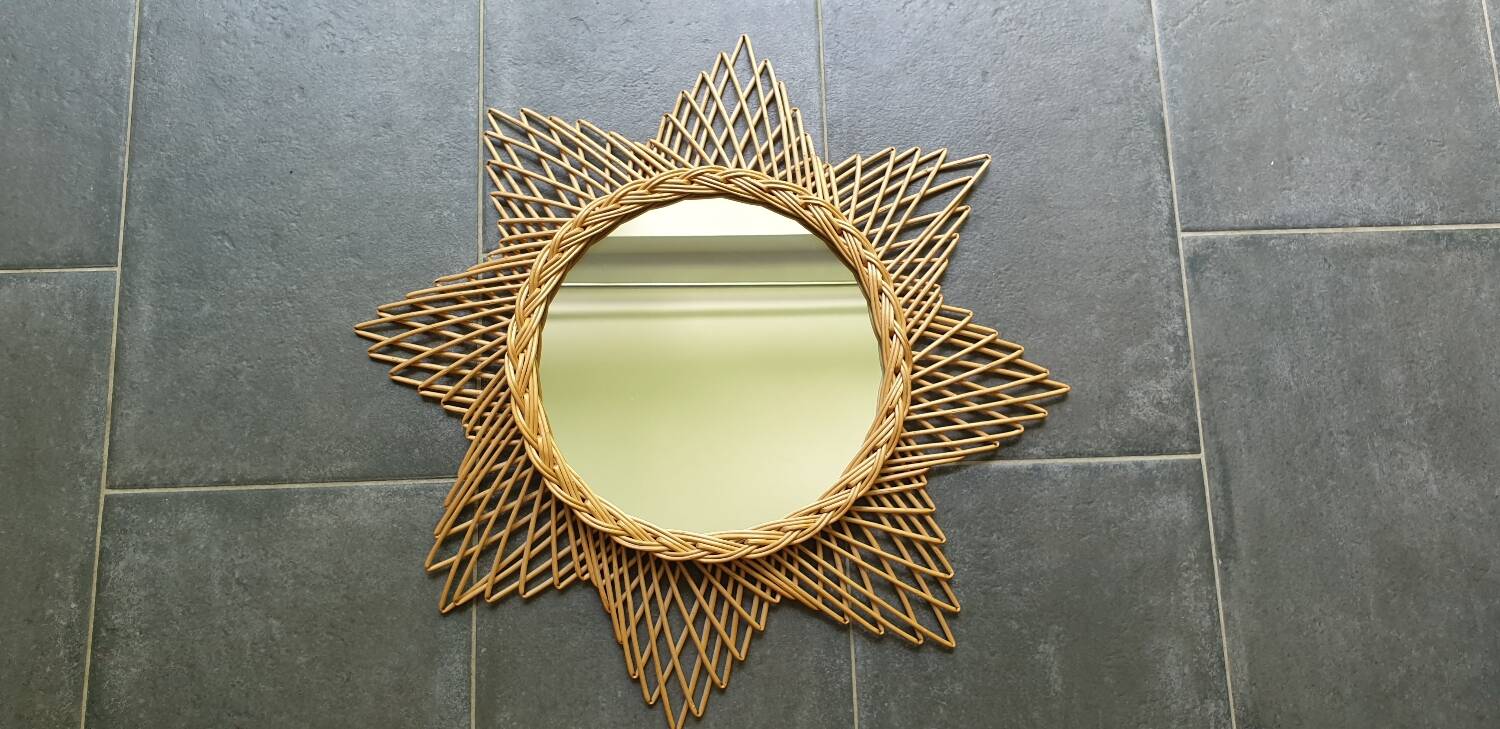 Rattan sun mirror 60 cm