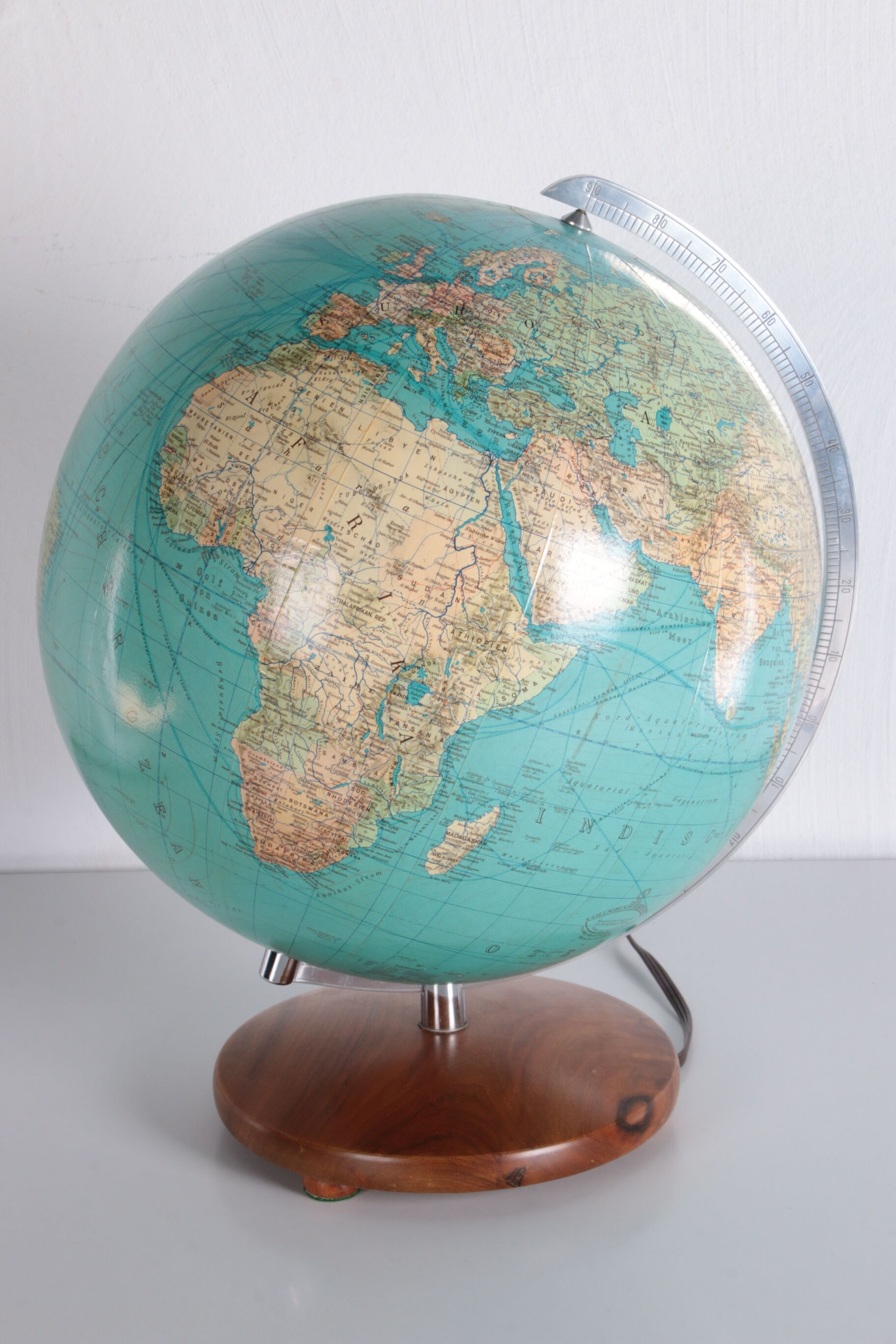 Midcentury glass globe with light from columbus duoerdglobe, germany