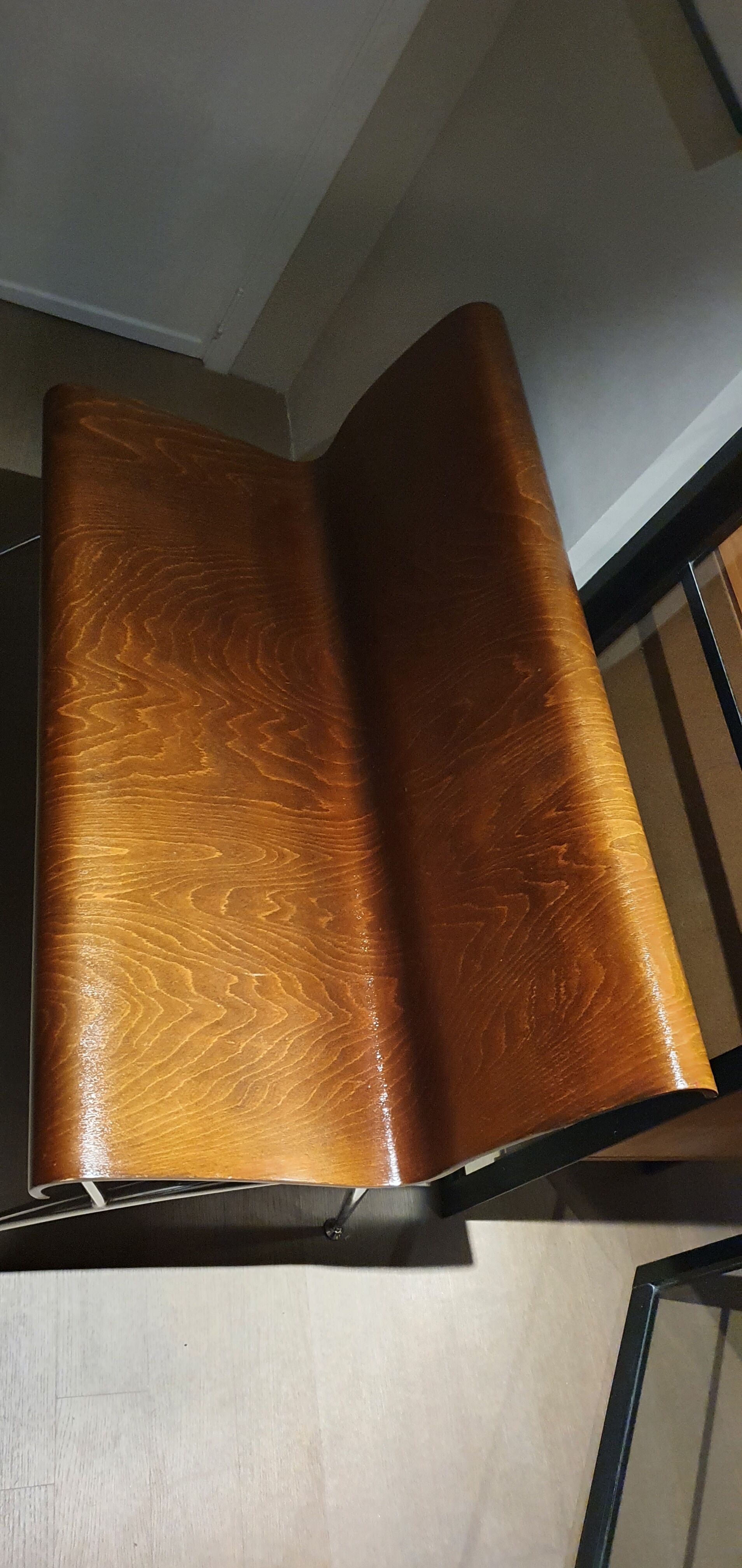 Thermoformed wooden bench. 60s