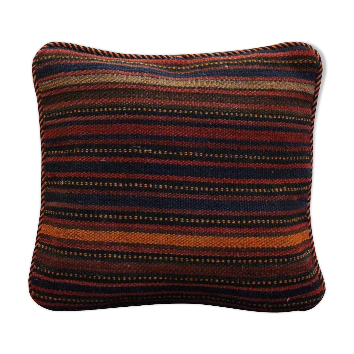 Striped Kilim Cushion Cover Handwoven Wool Scatter Pillow- 35x35cm