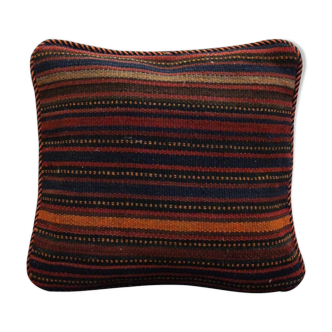 Striped Kilim Cushion Cover Handwoven Wool Scatter Pillow- 35x35cm