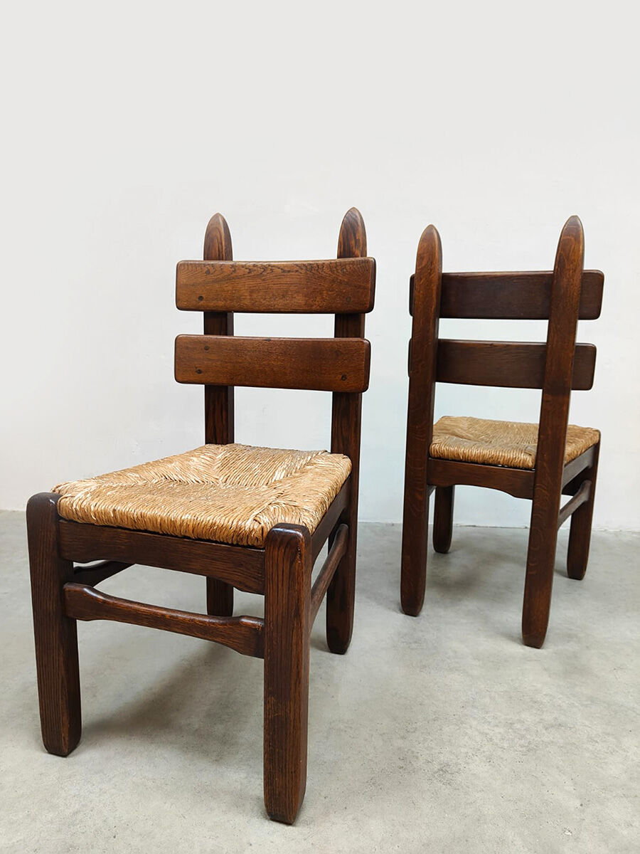 Mid-century brutalist rush dining chairs vintage Charles Dudouyt 1940